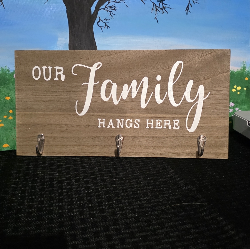 Rustic Brown Family Wall Decor with Hooks